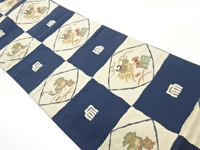 Stylish pouch obi with checkered pattern of Genjiko and Takara